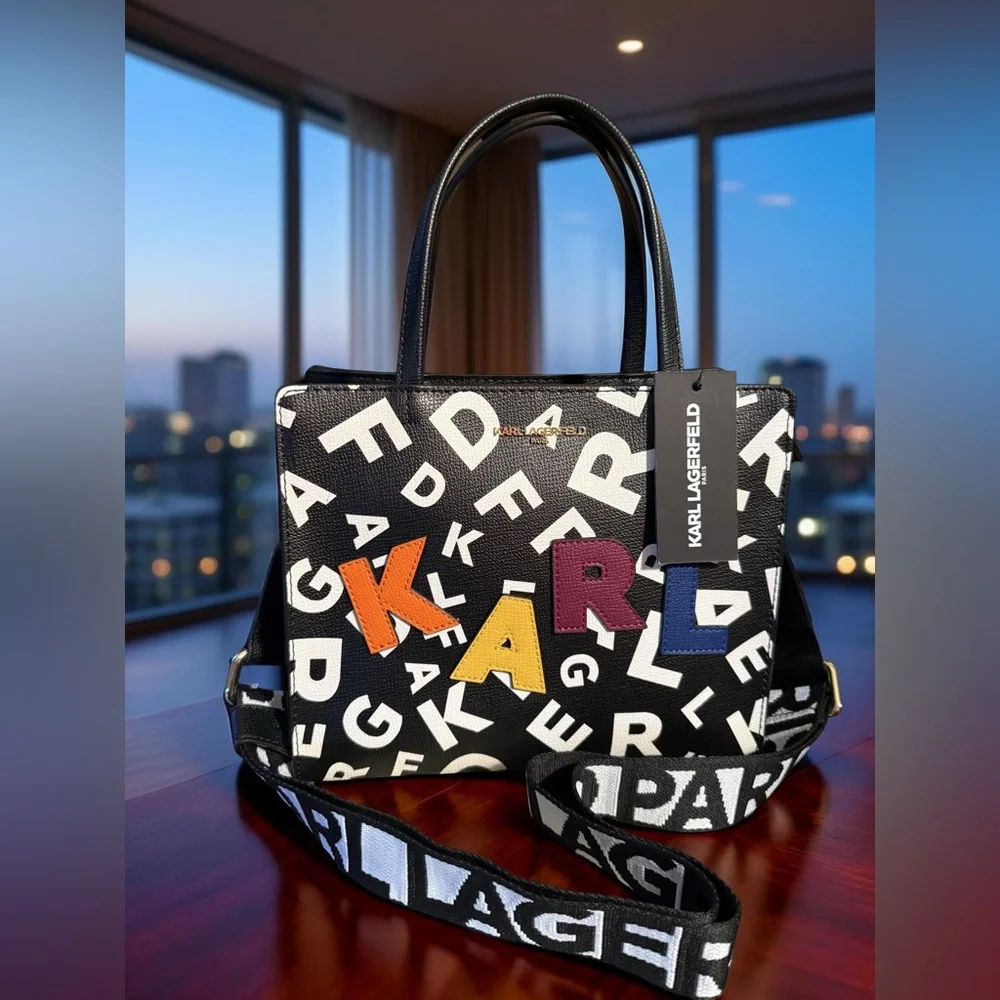 Karl Lagerfeld Paris NWT Multicolored Maybelle Graphic Logo Patch Satchel (P216) - Picture 12 of 14